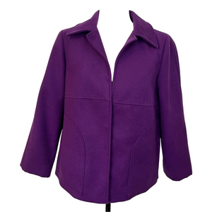 Chico's Womens M Plum Purple Open Pea Coat Blazer Jacket Pockets Office Business